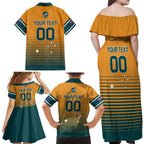Custom Rugby Australia Family Matching Off Shoulder Maxi Dress and Hawaiian Shirt Junior Wallabies Go Champions