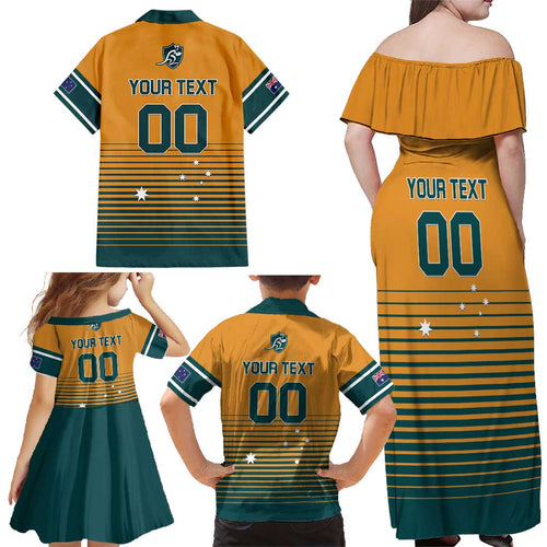 Custom Rugby Australia Family Matching Off Shoulder Maxi Dress and Hawaiian Shirt Junior Wallabies Go Champions