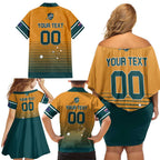 Custom Rugby Australia Family Matching Off Shoulder Short Dress and Hawaiian Shirt Junior Wallabies Go Champions