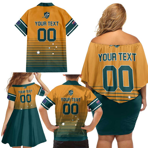 Custom Rugby Australia Family Matching Off Shoulder Short Dress and Hawaiian Shirt Junior Wallabies Go Champions