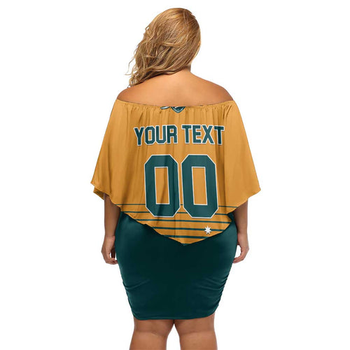 Custom Rugby Australia Family Matching Off Shoulder Short Dress and Hawaiian Shirt Junior Wallabies Go Champions
