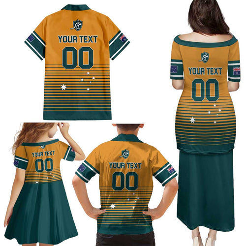 Custom Rugby Australia Family Matching Puletasi and Hawaiian Shirt Junior Wallabies Go Champions