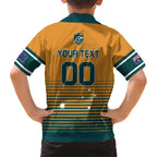 Custom Rugby Australia Family Matching Short Sleeve Bodycon Dress and Hawaiian Shirt Junior Wallabies Go Champions