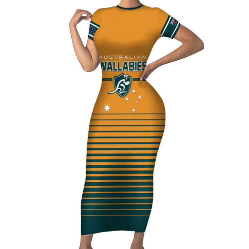 Custom Rugby Australia Family Matching Short Sleeve Bodycon Dress and Hawaiian Shirt Junior Wallabies Go Champions