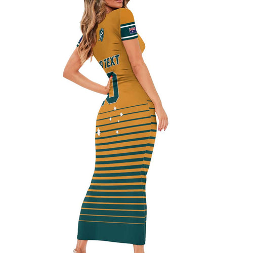 Custom Rugby Australia Family Matching Short Sleeve Bodycon Dress and Hawaiian Shirt Junior Wallabies Go Champions