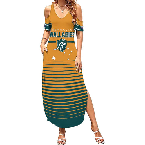 Custom Rugby Australia Family Matching Summer Maxi Dress and Hawaiian Shirt Junior Wallabies Go Champions