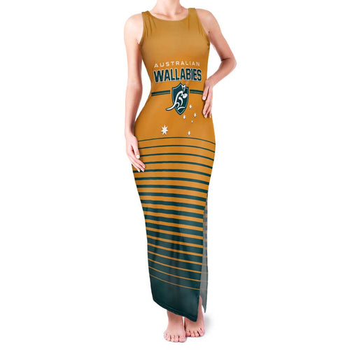 Custom Rugby Australia Family Matching Tank Maxi Dress and Hawaiian Shirt Junior Wallabies Go Champions