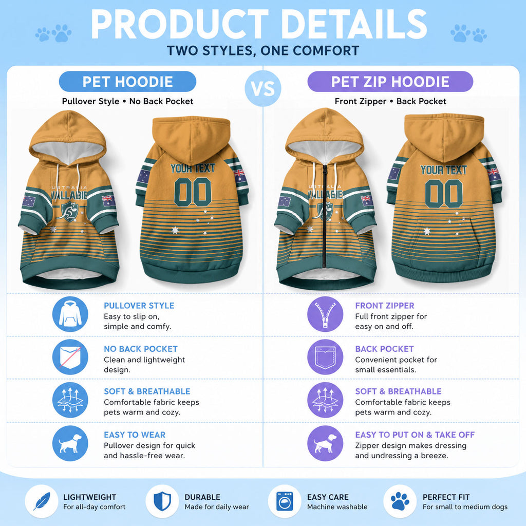 Custom Rugby Australia Pet Hoodie Junior Wallabies Go Champions