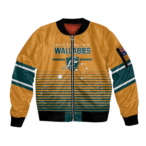 Custom Rugby Australia Sleeve Zip Bomber Jacket Junior Wallabies Go Champions