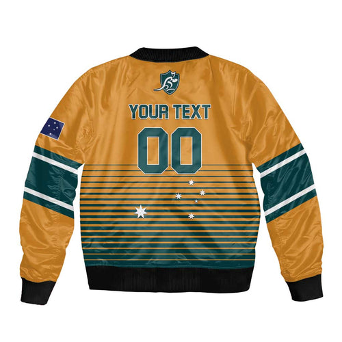 Custom Rugby Australia Sleeve Zip Bomber Jacket Junior Wallabies Go Champions