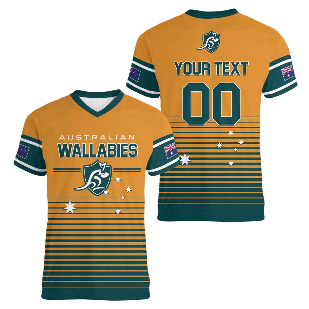 Custom Rugby Australia Women V-Neck T-Shirt Junior Wallabies Go Champions