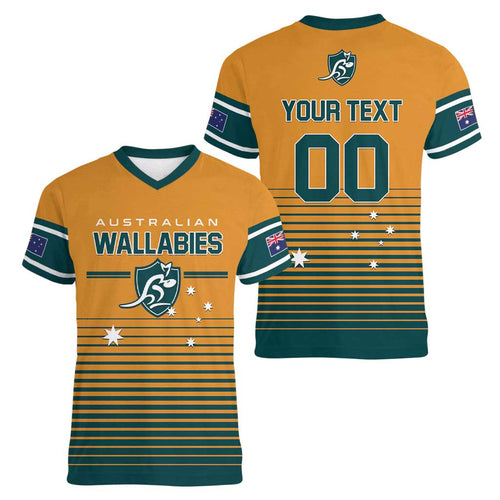 Custom Rugby Australia Women V-Neck T-Shirt Junior Wallabies Go Champions