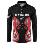 Custom Rugby New Zealand Button Sweatshirt Baby Black Go Champions
