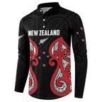 Custom Rugby New Zealand Button Sweatshirt Baby Black Go Champions