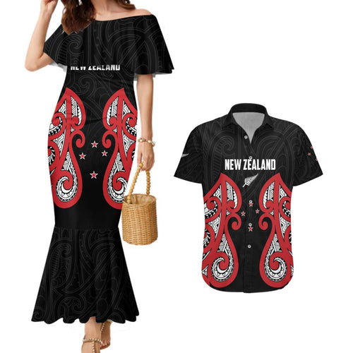 Custom Rugby New Zealand Couples Matching Mermaid Dress and Hawaiian Shirt Baby Black Go Champions