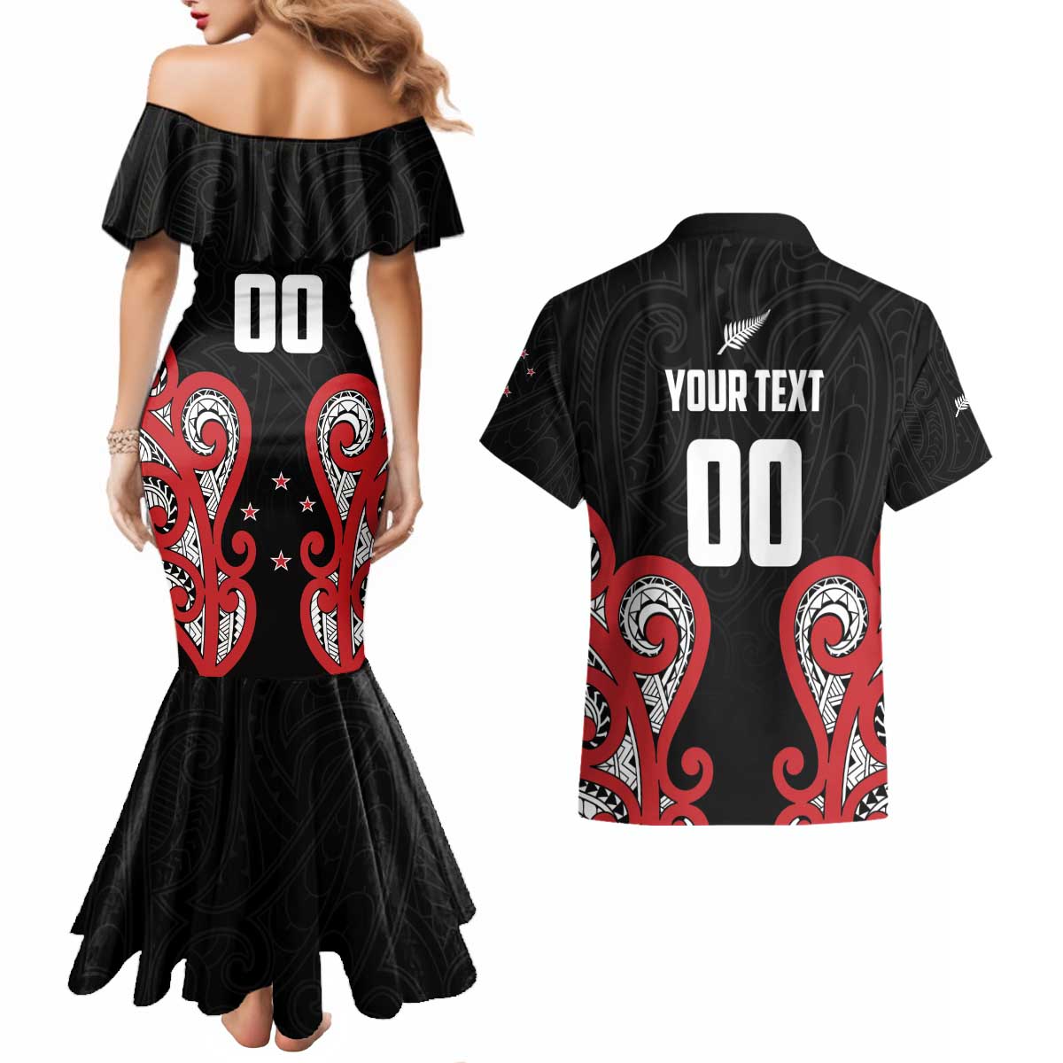 Custom Rugby New Zealand Couples Matching Mermaid Dress and Hawaiian Shirt Baby Black Go Champions
