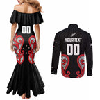 Custom Rugby New Zealand Couples Matching Mermaid Dress and Long Sleeve Button Shirt Baby Black Go Champions