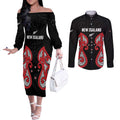 Custom Rugby New Zealand Couples Matching Off The Shoulder Long Sleeve Dress and Long Sleeve Button Shirt Baby Black Go Champions