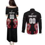 Custom Rugby New Zealand Couples Matching Puletasi and Long Sleeve Button Shirt Baby Black Go Champions