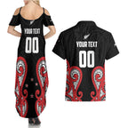 Custom Rugby New Zealand Couples Matching Summer Maxi Dress and Hawaiian Shirt Baby Black Go Champions