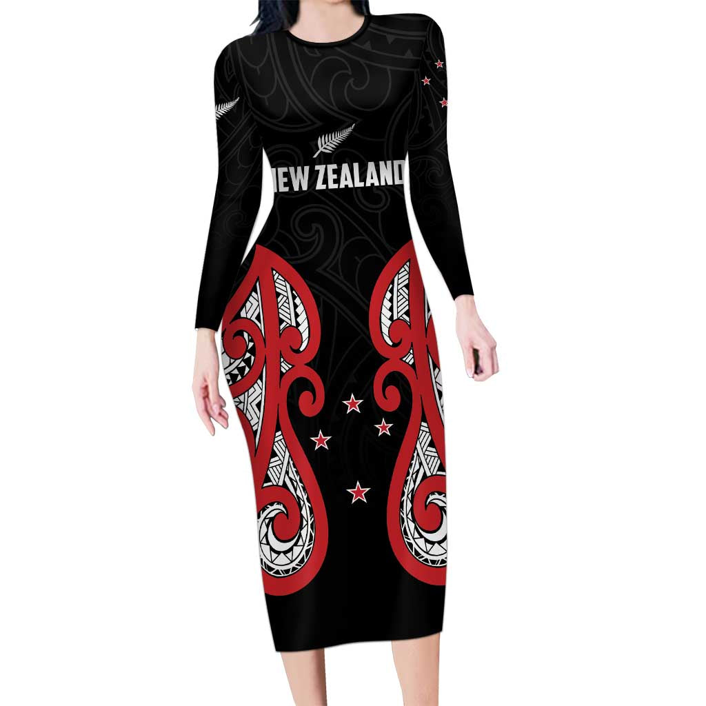 Custom Rugby New Zealand Family Matching Long Sleeve Bodycon Dress and Hawaiian Shirt Baby Black Go Champions