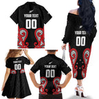 Custom Rugby New Zealand Family Matching Off The Shoulder Long Sleeve Dress and Hawaiian Shirt Baby Black Go Champions