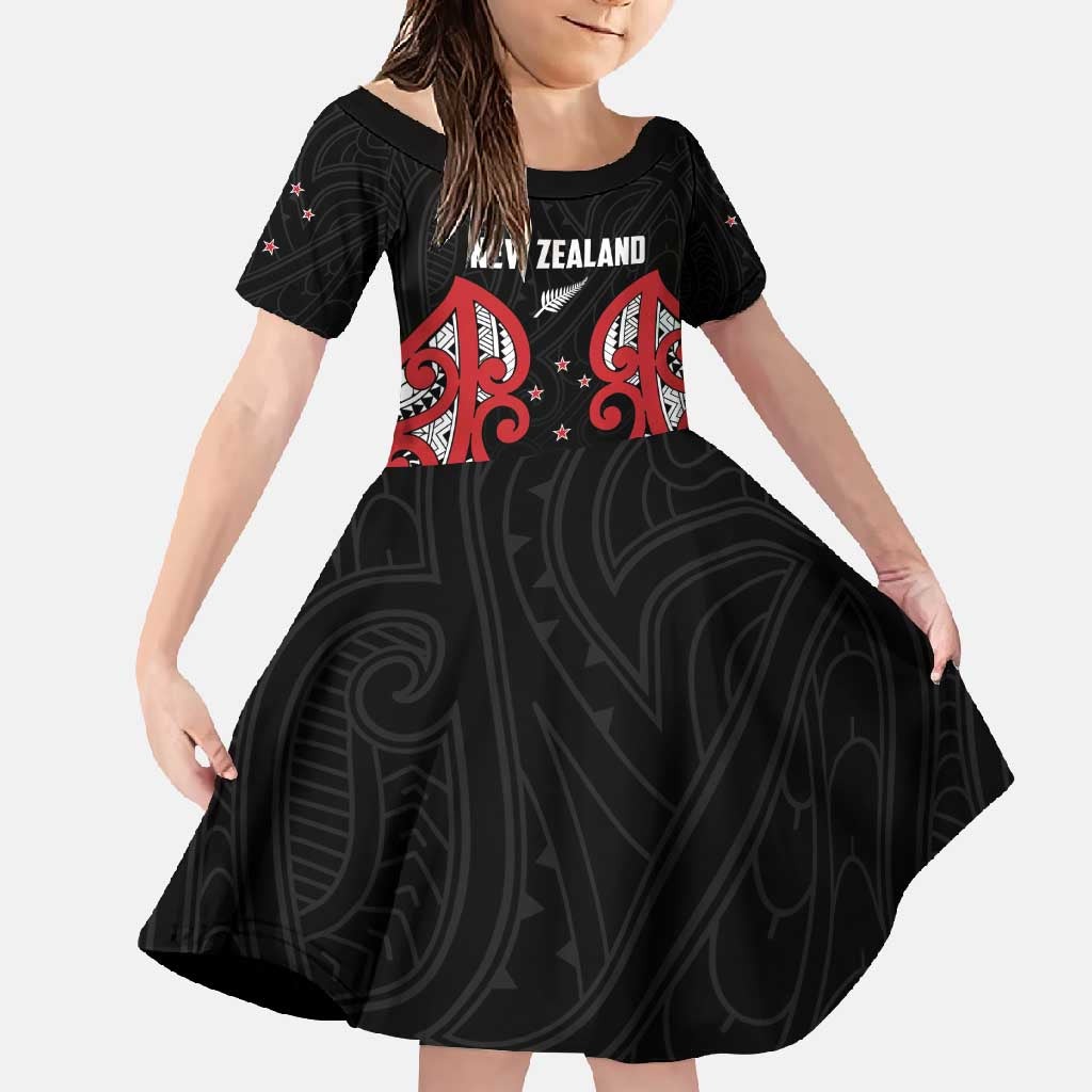 Custom Rugby New Zealand Family Matching Off Shoulder Maxi Dress and Hawaiian Shirt Baby Black Go Champions