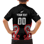 Custom Rugby New Zealand Family Matching Off Shoulder Short Dress and Hawaiian Shirt Baby Black Go Champions