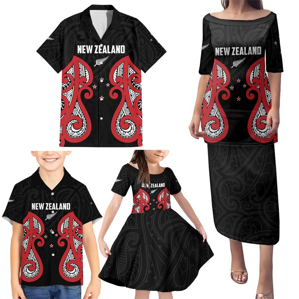 Custom Rugby New Zealand Family Matching Puletasi and Hawaiian Shirt Baby Black Go Champions