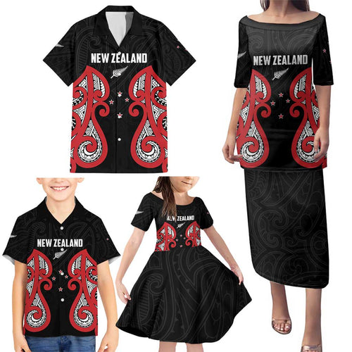 Custom Rugby New Zealand Family Matching Puletasi and Hawaiian Shirt Baby Black Go Champions