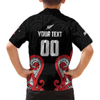Custom Rugby New Zealand Family Matching Short Sleeve Bodycon Dress and Hawaiian Shirt Baby Black Go Champions
