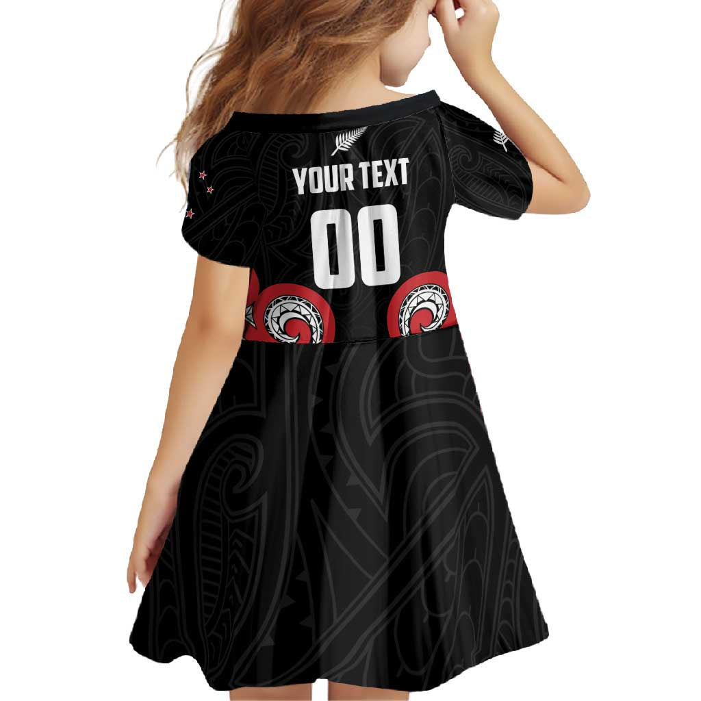 Custom Rugby New Zealand Family Matching Short Sleeve Bodycon Dress and Hawaiian Shirt Baby Black Go Champions