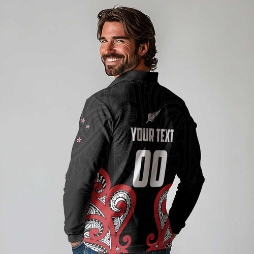 Custom Rugby New Zealand Long Sleeve Polo Shirt Baby Black Go Champions