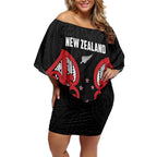 Custom Rugby New Zealand Off Shoulder Short Dress Baby Black Go Champions