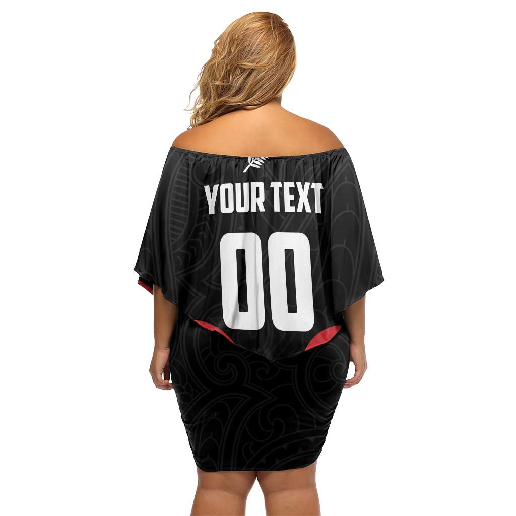 Custom Rugby New Zealand Off Shoulder Short Dress Baby Black Go Champions