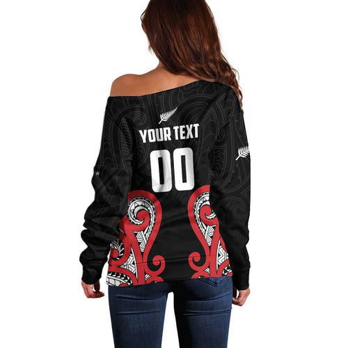 Custom Rugby New Zealand Off Shoulder Sweater Baby Black Go Champions