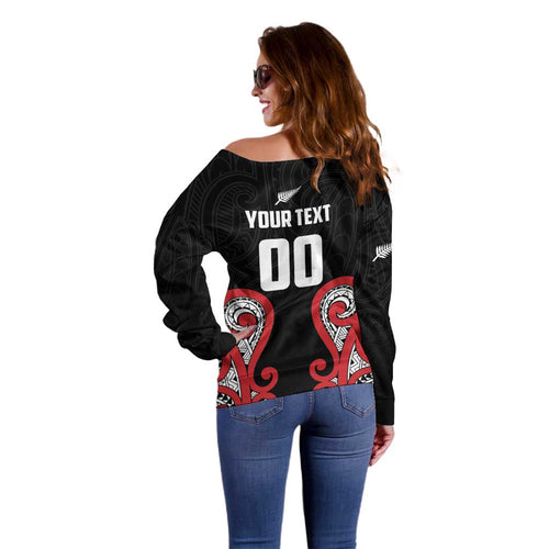 Custom Rugby New Zealand Off Shoulder Sweater Baby Black Go Champions