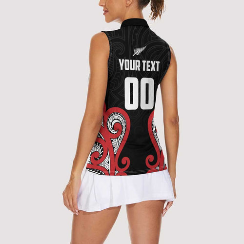 Custom Rugby New Zealand Women Sleeveless Polo Shirt Baby Black Go Champions