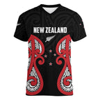 Custom Rugby New Zealand Women V-Neck T-Shirt Baby Black Go Champions