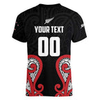 Custom Rugby New Zealand Women V-Neck T-Shirt Baby Black Go Champions