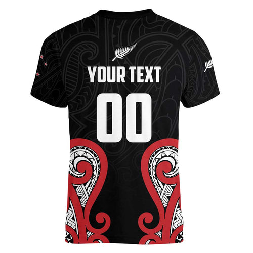 Custom Rugby New Zealand Women V-Neck T-Shirt Baby Black Go Champions