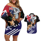 Personalised Australia Kangaroo Koala Together Couples Matching Off Shoulder Short Dress and Hawaiian Shirt Special Edition