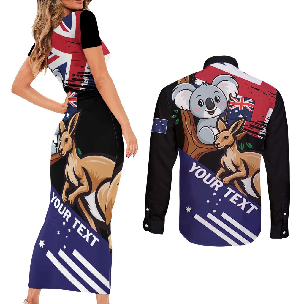 Personalised Australia Kangaroo Koala Together Couples Matching Short Sleeve Bodycon Dress and Long Sleeve Button Shirt Special Edition