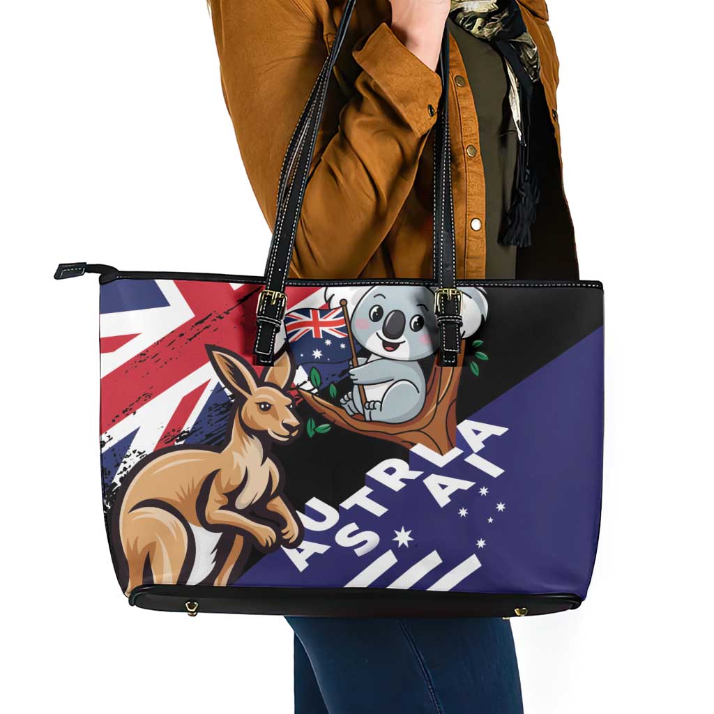 Australia Kangaroo Koala Together Leather Tote Bag Special Edition