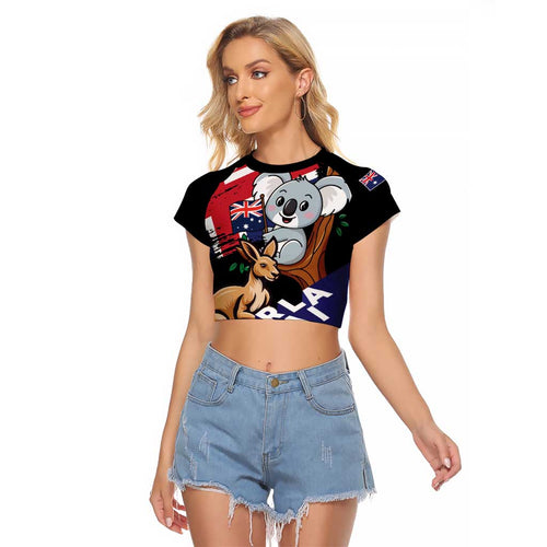 Personalised Australia Kangaroo Koala Together Raglan Cropped T Shirt Special Edition
