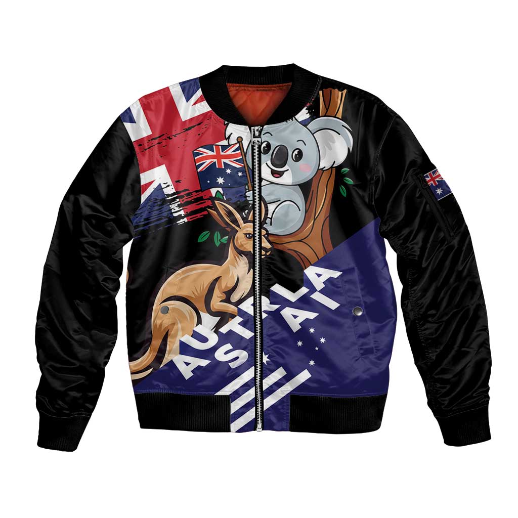 Personalised Australia Kangaroo Koala Together Sleeve Zip Bomber Jacket Special Edition