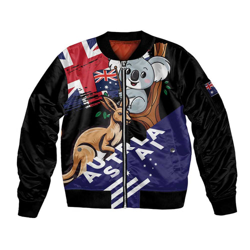 Personalised Australia Kangaroo Koala Together Sleeve Zip Bomber Jacket Special Edition