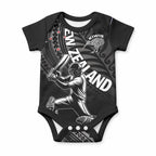Custom New Zealand Cricket Baby Onesie Maori Kiwi Black Fern