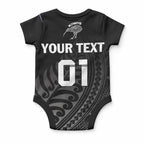 Custom New Zealand Cricket Baby Onesie Maori Kiwi Black Fern