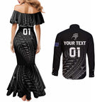 Custom New Zealand Cricket Couples Matching Mermaid Dress and Long Sleeve Button Shirt Maori Kiwi Black Fern